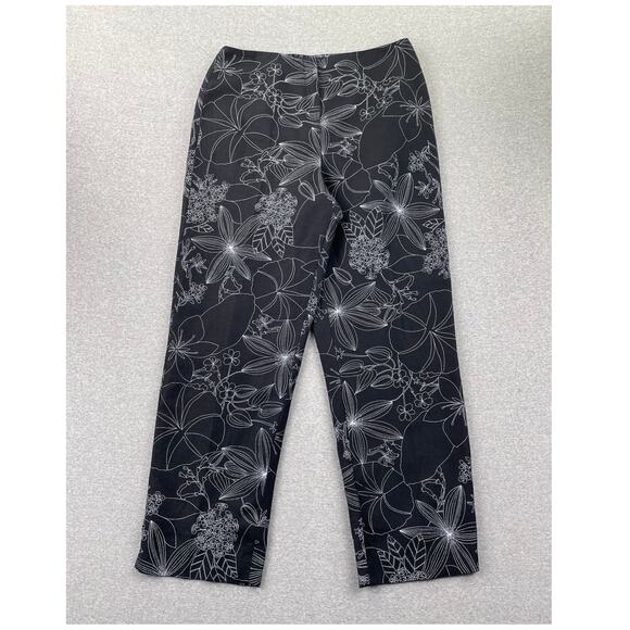 VTG Larry Levine Womens Pants 14 Black White Floral High Rise Straight Ankle - Picture 1 of 16